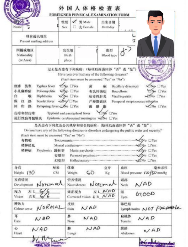 Medical report for china visa